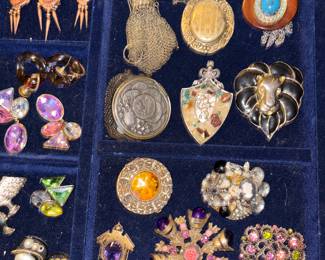 English coin purses, sterling silver, costume brooches, turquoise stone