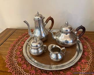 MCM Etain Pewter Coffee/Tea Serving Set with Tray