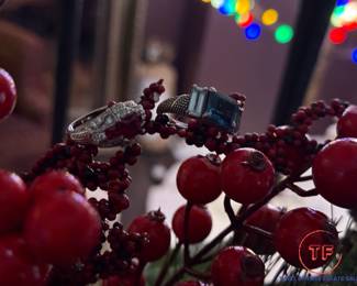 14kt and 10kt Yellow Gold Diamond and Blue Topaz Rings