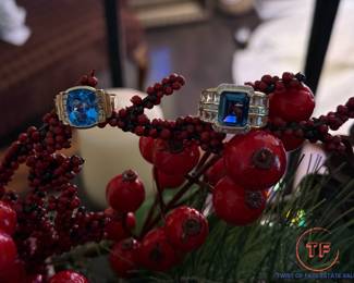 14kt and 10kt Yellow Gold Diamond and Blue Topaz Rings
