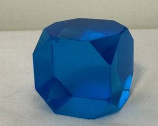 Faceted Blue Aquamarine Cubed Glass Gemstone Or Paperweight