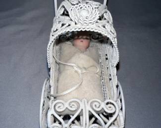 Tiny Baby Doll with Metal Carriage Pram