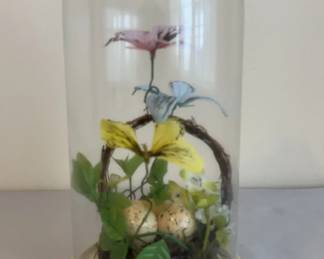 Birds Nest Under Glass with Butterflies