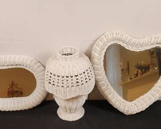 White Wicker Decor Lot