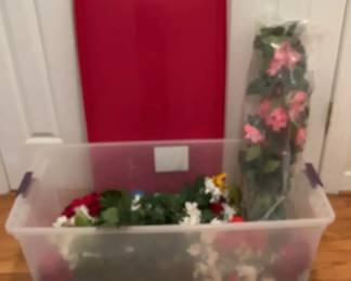 Bin of Faux Flowers