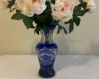 Cobalt Cut to Clear Crystal Vase