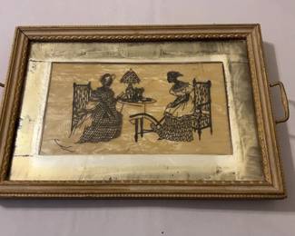 Victorian Golden Vanity Tray with Silhouettes