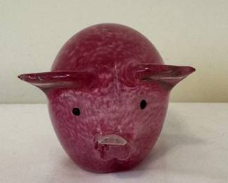 HandBlown Pink Glass Pig Figurine