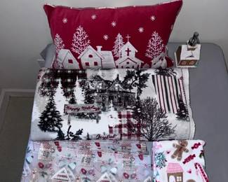 Christmas Decor Lot Shower Curtain, Hand Towels, Throw More