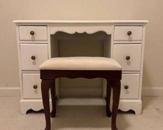White Wooden Desk With Stool