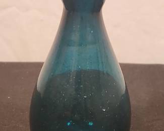 HandBlown Aqua Teal Blue Art Glass Bottle Vase