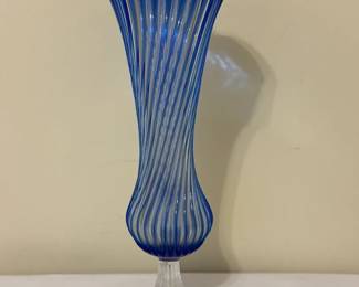 Vintage Cased Cobalt Blue Crystal Flower Vase