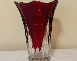 Red Cut To Clear Crystal Vase