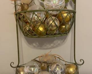 Metal 2tier Basket Full of Golden Balls Birds
