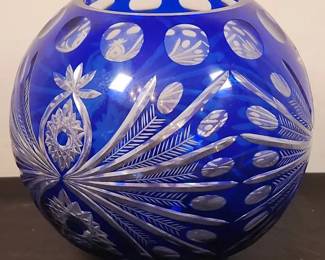 Vintage Bohemian Cobalt Blue CuttoClear Crystal Vase