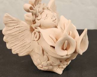 Vintage Mexican Folk Art Pottery Angel Figurine