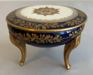 Vintage Limoges Cobalt Blue Gold Tall Trinket Box