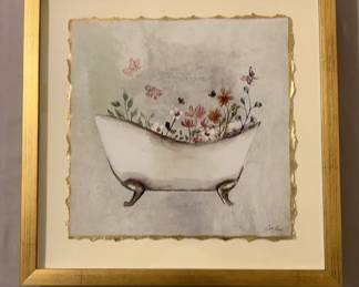 Flowers in Bath Tub Print with Gilded Edges