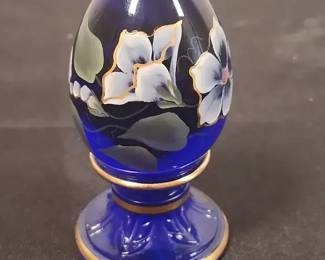 Fenton Art Glass HandPainted Cobalt Blue Egg