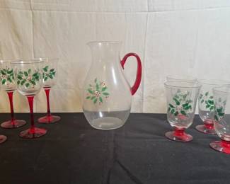 Gorham Christmas Glasses And Pitcher