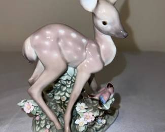 Llandro Fawn with Bird Flowers Figurine