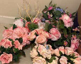 Arranged Faux Flowers in Various Containers