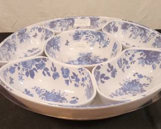 Shabby Chic 6 Compartment Blue White Geometric