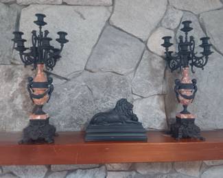 Beautiful Pair of Marble and Wrought Iron Candle Holders
