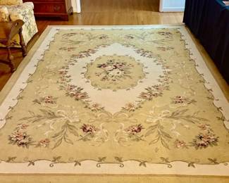 Aubusson-style wool rug with a central medallion and floral patterns