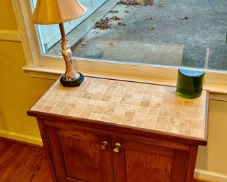 Small Wooden Cabinet with Tiled Top