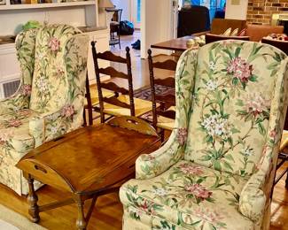 Queen Anne-style wingback chairs & Butler's Table with Banded Legs and Brass Hinges