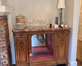 Vintage buffet cabinet with pink marble top 