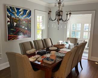 Reclaimed wood dining table with upholstered chairs. Sergey Cherep art. 