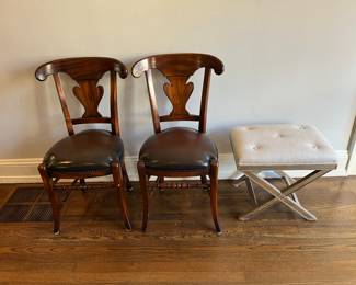 Theodore Alexander chairs. Restoration Hardware vanity stool. 