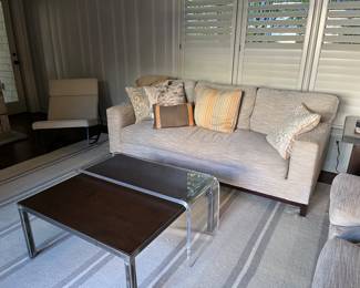 Custom made sofa and chairs from Lee Industries. Custom made coffee table. Gus Modern rocker. 