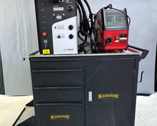 IPG Photonics LightWELD Laser Welding System And Multi Function Auto TIG Wire Feeder On Rolling Blackstone Welding Cart, Includes Welding Helmet, Instructions And Accessories, Powers On