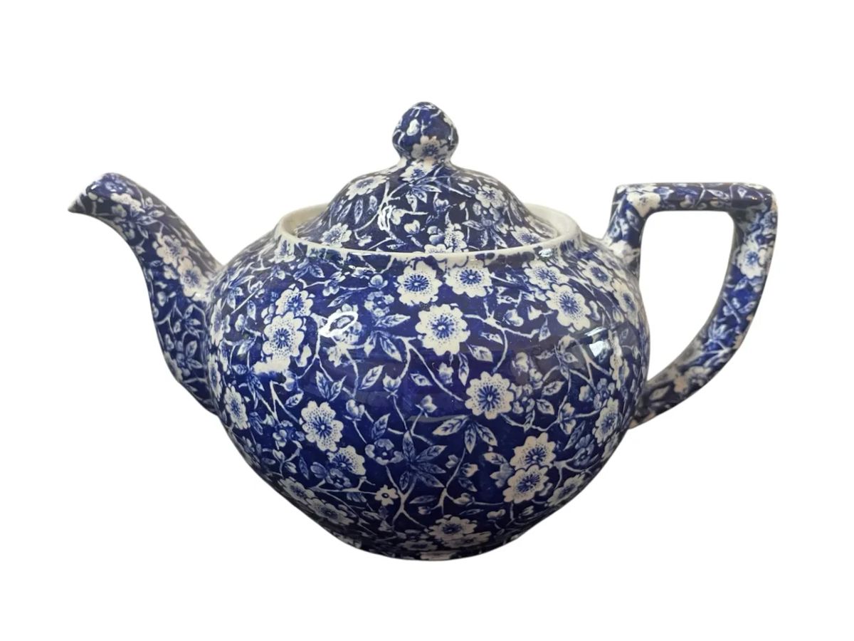  01 Calico Blue Burleigh Stamp By Staffordshire Teapot  Lid 