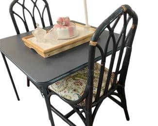 A Pair Of Painted Bamboo Chairs, A Card Table Extras