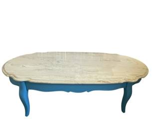 Shabby Chic Painted Wood Coffee Table With Marblelike Removable Top