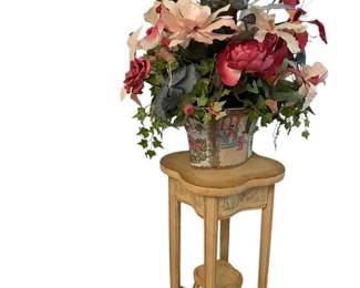 Chinoiserie Planter Cachpot With Wooden Painted Plant Stand Side Table