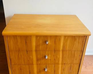 Founders Blonde Wood Veneer Three Drawer Nightstand Side Table