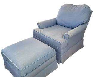 Blue Upholstered Easy Chair With Ottoman