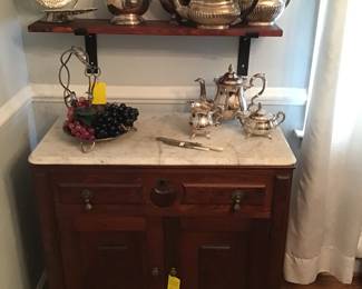 Victorian  marble top washstand, silver-plate, etc.
