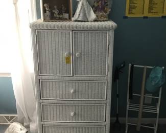 White wicker chest, etc.