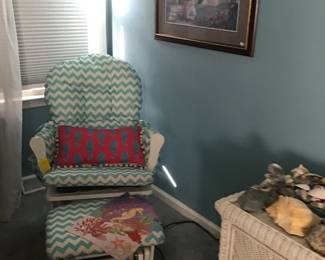 White wood glider and ottoman