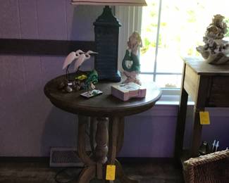 Round pedestal table, lamp, etc.