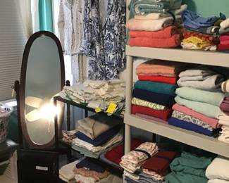 Floor dressing mirror, linens, etc.