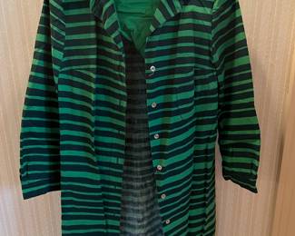 Marimekko Black & Green Striped Button Up Collared Mini Dress