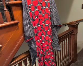 Circa 1960s Bob Cunningham Red & Black Apple Design Tunic Style Dress
