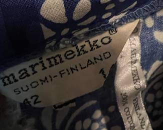 Marimekko Hedelmäkori Pattern Blue & White Midi Collared Dress by Annika Rimala – Size Large/42